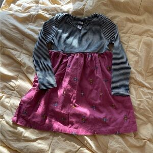 Tea Collection Black & White Striped Top with Pink Bird Print Skirt Dress